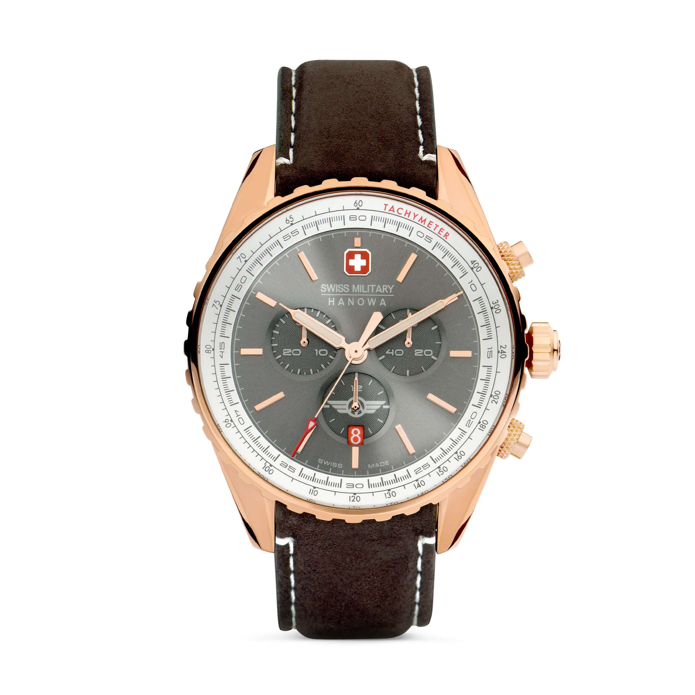 AFTERBURN CHRONO Herren Armbanduhr Chronograph Leder Armband Roségold Grau 42 mm - Swiss Made AFTERBURN CHRONO Herren Armbanduhr Chronograph Leder Armband Roségold Grau 42 mm - Swiss Made - Image 1