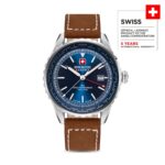 AFTERBURN GMT Leather/Stainless Steel Blue 42mm Swiss Made Armbanduhr  Swiss Made