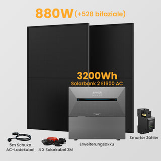 Anker Solarbank 2 E1600 AC + Smarter Zähler - 3200Wh Solarspeicher / 2 x 440Wp Bifaziale Solarmodule / Abholung Meerbusch
