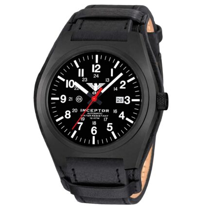 Armbanduhr Inceptor Black Steel Automatic Lederband G-Pad – Wasserdicht Tactical Zubehör | Outdoor Militär Tactical Gear