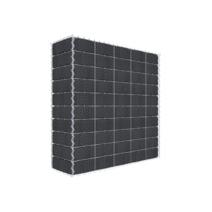 Begrünte Gabione mit Vlies & Sichtschutzstreifen 100 cm x 100 cm x 30 cm (L x H x T), Maschenweite 10 cm x 10 cm, Spirale