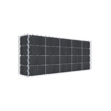 Begrünte Gabione mit Vlies & Sichtschutzstreifen 100 cm x 40 cm x 20 cm (L x H x T), Maschenweite 10 cm x 10 cm, Spirale