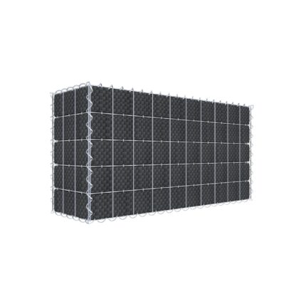 Begrünte Gabione mit Vlies & Sichtschutzstreifen 100 cm x 50 cm x 30 cm (L x H x T), Maschenweite 5 cm x 10 cm, Spirale