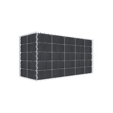 Begrünte Gabione mit Vlies & Sichtschutzstreifen 100 cm x 50 cm x 40 cm (L x H x T), Maschenweite 10 cm x 10 cm, Spirale