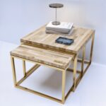Couchtisch – Set 2 in 1, Goldenes Gestell