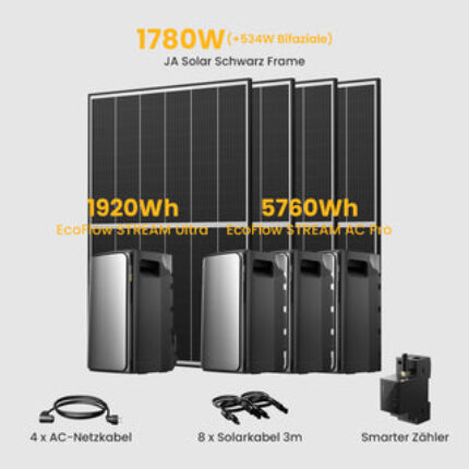 EcoFlow Stream Ultra All-in-One Speicher für Balkonkraftwerke, Deal - Stream Ultra + 3*Stream AC PRO / mit 4 x 445 Black Frame Solarmodule / Powerness Express