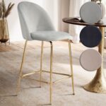 FineBuy 2er Set Barhocker Samt Hocker mit Lehne & goldenen Beinen, Küchenhocker Skandinavisch Stoff / Metall 110 kg, Design Barstuhl Tresenhocker, Bistrohocker Gepolstert