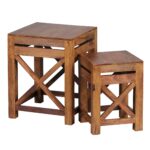 FineBuy 2er Set Beistelltisch Massiv-Holz Sheesham Wohnzimmer-Tisch Design dunkel-braun Landhaus-Stil Couchtisch