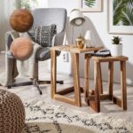 FineBuy 2er Set Beistelltisch Massivholz Design Wohnzimmer-Tisch eckig Nachttisch Satztisch Landhaus-Stil Naturprodukt