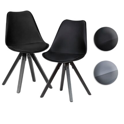 FineBuy 2er Set Retro Esszimmerstuhl mit Schwarzen Beinen, Polsterstuhl Skandinavisch Rückenlehne, Küchenstuhl gepolstert