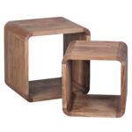 FineBuy 2er Set Satztisch Massivholz Design Couchtisch Akazie 2 Tische, Würfelregal-Set Braun, Wohnzimmertisch Massiv, Beistelltische Holz Landhaus Stil, Holztisch Wohnzimmer |