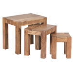 FineBuy 3er Set Satztisch Massiv-Holz Akazie Wohnzimmer-Tisch Landhaus-Stil Beistelltisch dunkel-braun Naturholz