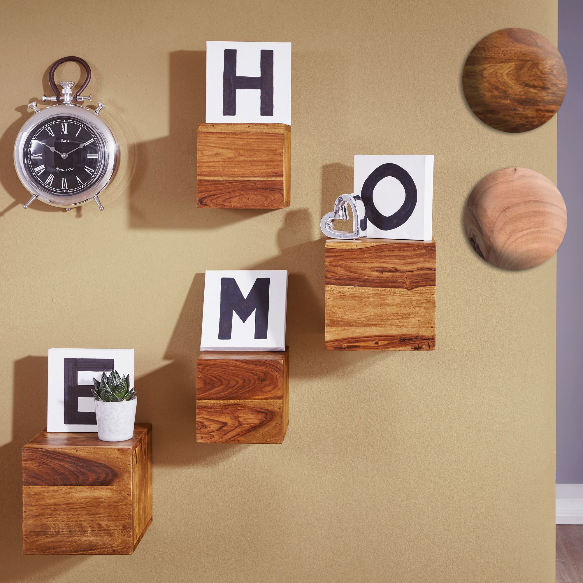 FineBuy 4er Set Wandregale Massivholz Holzregal Landhaus Hängeregal 25 cm und 20 cm Echtholz Wandboard