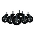 FineBuy 5er Set leichtgängige Universal-Schwerlastrollen für Bürostuhl 11 mm Stift / Durchmesser 75 mm, Leise Premium Hartbodenrollen Bürostuhlrollen, Schwarze Drehstuhlrollen