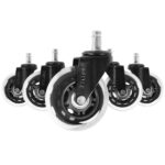 FineBuy 5er-Set Universal Bürostuhlrollen Ø 75mm - Stift 11mm Gummi Rollen Leise, Hartboden Rollen, Parkett, Laminat, Fliesen, Premium Hartbodenrollen, Schwerlastrollen für Bürostuhl