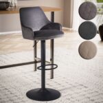 FineBuy Barhocker Samt Hocker mit Lehne 86 - 106 cm, Küchenhocker Höhenverstellbar Modern 100 kg, Barstuhl Tresenhocker mit Metall-Trompetenfuß, Bistrohocker Gepolstert mit Armlehne
