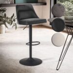 FineBuy Barhocker Samt Hocker mit Lehne 86 - 106 cm, Küchenhocker Höhenverstellbar Modern 100 kg, Design Barstuhl Tresenhocker mit Metall-Trompetenfuß, Bistrohocker Gepolstert