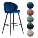 FineBuy Barhocker Samt Hocker mit Lehne, Küchenhocker Skandinavisch Stoff / Metall 110 kg, Design Barstuhl Tresenhocker, Bistrohocker Gepolstert