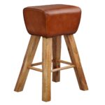 FineBuy Barhocker Turnbock 43x75x43 cm Mango Massivholz / Echtleder, Design Barstuhl Braun, Lederhocker ohne Lehne, Country Hocker Tresenstuhl