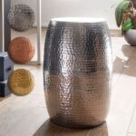 FineBuy Beistelltisch 30 x 49,5 x 30 cm Aluminium Dekotisch orientalisch rund, Kleiner Hammerschlag Abstelltisch, Designer Ablagetisch Metall modern, Anstelltisch schmal