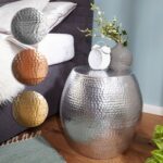 FineBuy Beistelltisch 42 x 42 x 42 cm Aluminium Dekotisch Orientalisch rund, Designer Ablagetisch Metall modern, Anstelltisch schmal, Kleiner Hammerschlag Abstelltisch