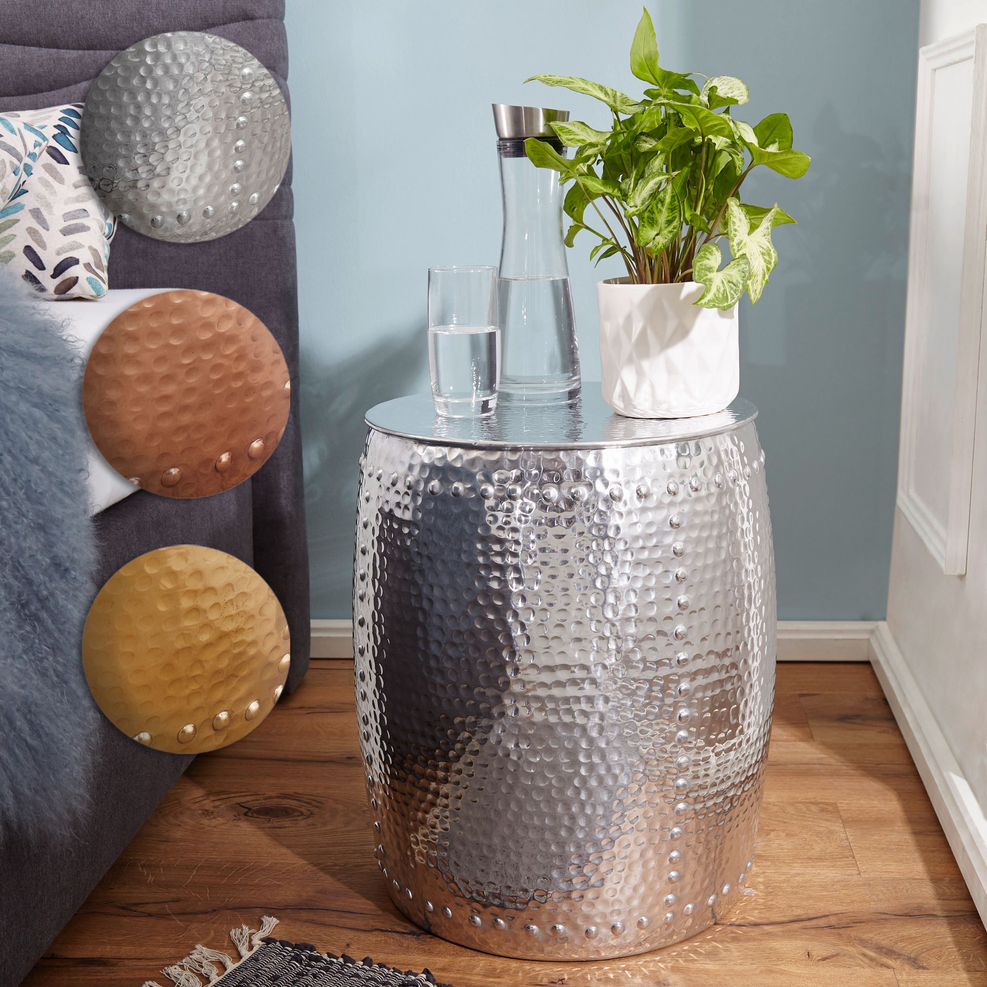 FineBuy Beistelltisch 42 x 49 x 42 cm Aluminium Dekotisch orientalisch rund