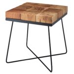 FineBuy Beistelltisch 45 x 45 x 51 cm Akazie Massivholz mit Metallgestell, Industrial Anstelltisch Quadratisch Massiv Holz Tisch Braun, Wohnzimmertisch Modern Holztisch mit Metallbeinen