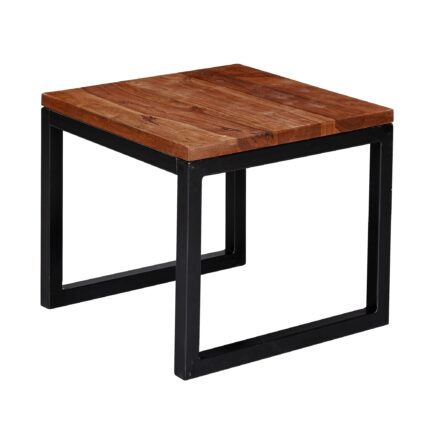 FineBuy Beistelltisch 45x40x45 cm Sheesham Massivholz / Metall Wohnzimmertisch, Industrial Style Designer Holztisch, Tisch Wohnzimmer, Kleiner Couchtisch Massiv