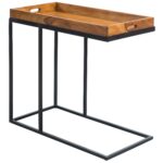 FineBuy Beistelltisch 69 x 65 x 34 cm Sheesham massiv Holz Metallgestell, Design TV-Tray Tabletttisch Wohnzimmer, Kleiner Serviertisch Naturholz, Abstelltisch Holz Metall Tablett