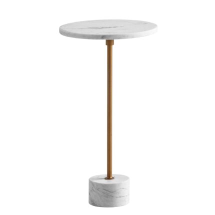 FineBuy Beistelltisch Echter Marmor Metall 30x30x55,5 cm Anstelltisch Weiß Gold, Kleiner Abstelltisch Rund, Wohnzimmertisch Couch Modern, Marmortisch Hoch