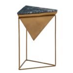 FineBuy Beistelltisch Echter Marmor Metall 37x37x53 cm Anstelltisch Grün Gold, Kleiner Abstelltisch Dreieckig, Wohnzimmertisch Couch Modern, Marmortisch Punziert Hoch