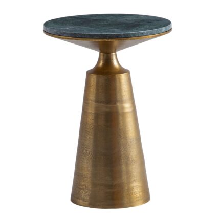 FineBuy Beistelltisch Echter Marmor Metall 40x40x56,5 cm Anstelltisch Grün Gold, Kleiner Abstelltisch Rund, Wohnzimmertisch Couch Modern, Marmortisch Hoch