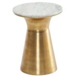 FineBuy Beistelltisch Echter Marmor Weiß 35x35x45 cm Anstelltisch Metall Gold, Kleiner Sofatisch Rund, Wohnzimmertisch Couch Modern, Couchtisch Hoch