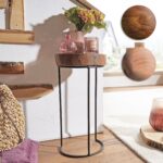 FineBuy Beistelltisch Massiv-Holz Wohnzimmer-Tisch Metallbeine Landhaus Baumstamm-Form Echt-Holz Natur Farbe wählbar