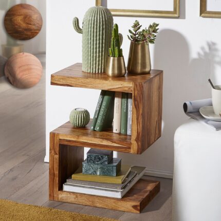 FineBuy Beistelltisch Massivholz S Cube 60cm hoch Wohnzimmer-Tisch Design Landhaus-Stil Couchtisch Farbe wählbar