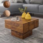 FineBuy Beistelltisch Massivholz Wohnzimmertisch 44 x 44 x 30 cm Couchtisch massiv Landhaus-Stil Cube quadratisch