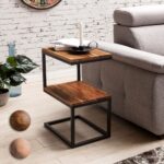 FineBuy Beistelltisch S-Form Massivholz / Metall 45 x 60 x 30 cm, Design Wohnzimmertisch Landhaus-Stil, Anstelltisch Ablagetisch eckig