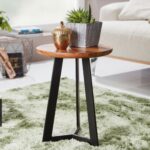 FineBuy Beistelltisch SV51462 Sheesham Holz Metall Couchtisch, Industrial Style Echtholz Hocker Wohnzimmer, Holztisch Sofatisch Metallbeine, Anstelltisch Dekotisch Rosenholz