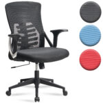 FineBuy Bürostuhl Mesh-Bezug Schreibtischstuhl bis 120 kg, Drehstuhl höhenverstellbar mit Lendenwirbelstütze, Stoff-Schreibtischsessel ergonomisch mit Armlehnen & Wippfunktion