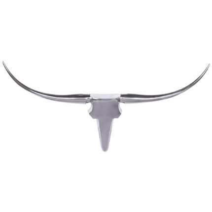 FineBuy Bull Geweih L Wanddekoration 125cm breit Alu Aluminium silber Aluminiumdekoration Wand Geweih Wandgestaltung