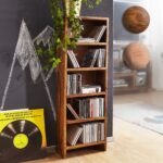 FineBuy CD Regal Massivholz Standregal 90 cm hoch CD-Aufbewahrung 5 Fächer Bücherregal Natur Landhaus-Stil