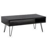 FineBuy Couchtisch 100x50x40 cm Mango Massivholz Metall Schwarz Sofatisch, Wohnzimmertisch Rechteckig mit Stauraum, Kaffeetisch Massiv, Großer Tisch Wohnzimmer mit Haarnadelbeine