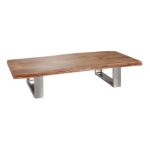 FineBuy Couchtisch 115 x 25 x 58 cm Akazie Massiv Holz Metallgestell groß, Baumstamm Wohnzimmertisch Massivholz Braun, Baumkante Sofatisch Landhaus Holztisch, Tisch Wohnzimmer Stubentisch