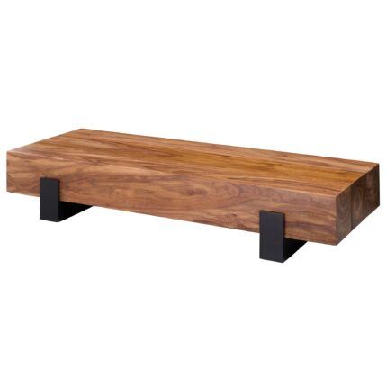 FineBuy Couchtisch 115x22x44 cm Sheesham Massivholz / Metall Sofatisch, Design Wohnzimmertisch Modern, Stubentisch Braun / Schwarz, Designer Kaffeetisch Massiv, Tisch Wohnzimmer Rechteckig