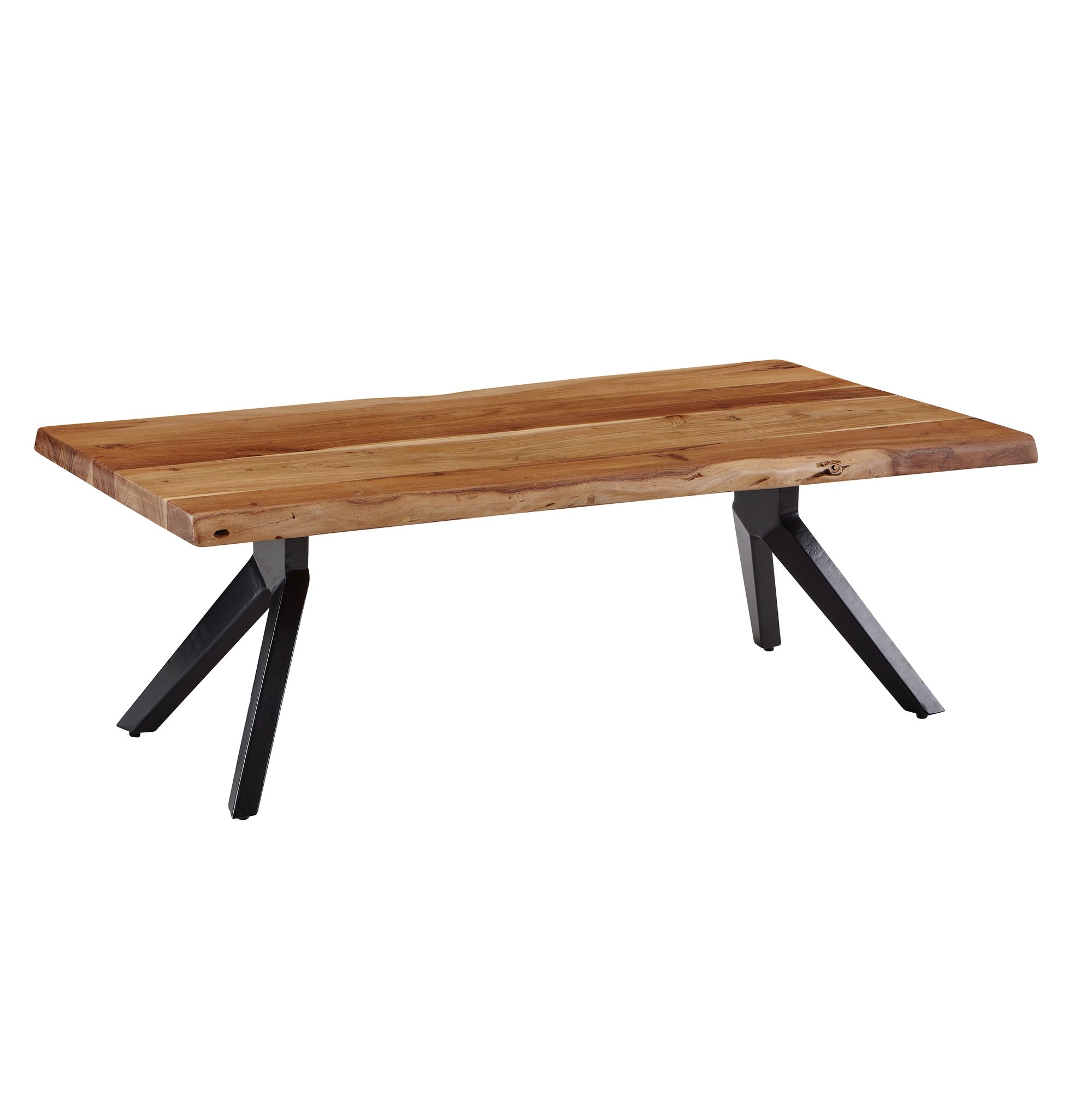 FineBuy Couchtisch 115x37x64 cm Akazie Massivholz / Metall Baumkante