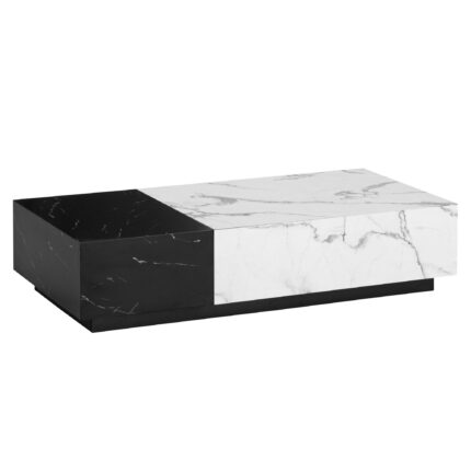FineBuy Couchtisch 120x60x28 cm Weiß Schwarz Sofatisch in Marmor-Optik Modern, Wohnzimmertisch Niedrig Rechteckig mit Schubladen, Loungetisch Stauraum, Kaffeetisch Groß