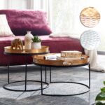 FineBuy Couchtisch 2er Set Metall Hammerschlag Satztisch Rund, Sofatisch abnehmbares Tablett, Tabletttisch Sofa 2 teilig Modern, Runder Beistelltisch