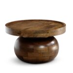 FineBuy Couchtisch 50x50x30,5 cm Mango Massivholz Walnussfarben Sofatisch Rund, Design Wohnzimmertisch Niedrig, Kaffeetisch Wohnzimmer Modern mit natürlicher Holzmaserung