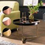 FineBuy Couchtisch 58,5x42x58,5cm Sofatisch Metall Rund, Designer Retro Wohnzimmertisch modern, Kleiner Loungetisch mit Metallgestell, Runder Tabletttisch mit Holz-Platte