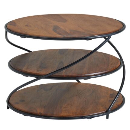 FineBuy Couchtisch 58x58x40,5 cm Sheesham Massivholz / Metall mit Stauraum, Wohnzimmertisch Kaffeetisch Massiv, Kleiner Tisch Beistelltisch Wohnzimmer Modern, Sofatisch Rund